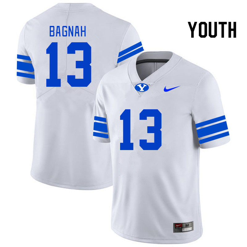 Youth #13 Isaiah Bagnah BYU Cougars College Football Jerseys Stitched-White - Click Image to Close